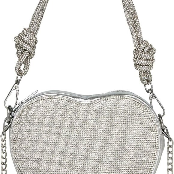 Handbags - Women Evening Bag Silver Heart-Shaped Purse Crossbody Clutch Small